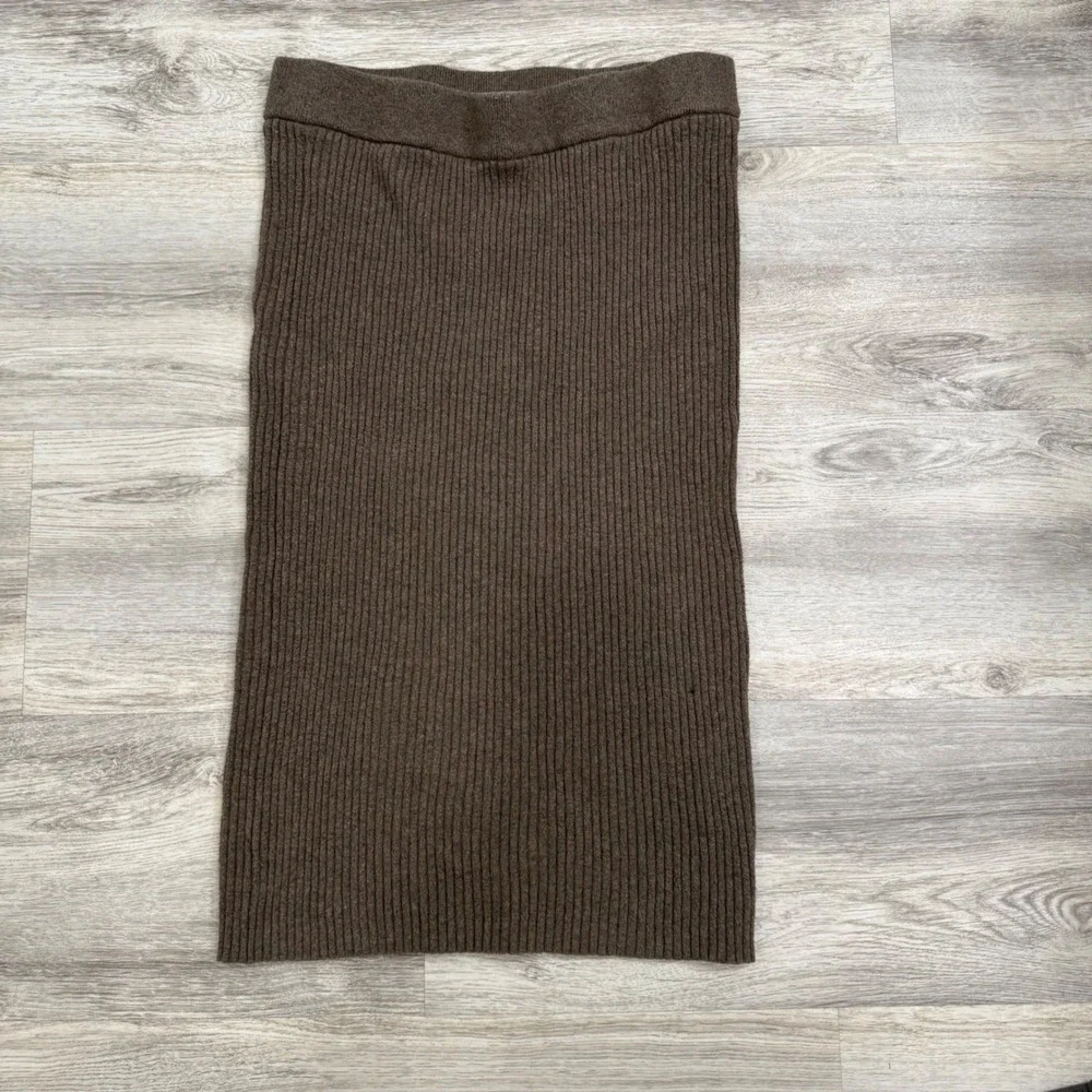 Gap Womens Brown Ribbed Knit Midi Skirt Elastic Waist Cotton Blend Size Large